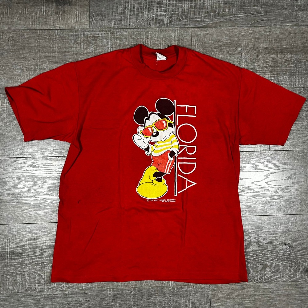 Vintage Velva Sheen Mickey Mouse Florida Red T-Shirt Single Stitch XL 0265